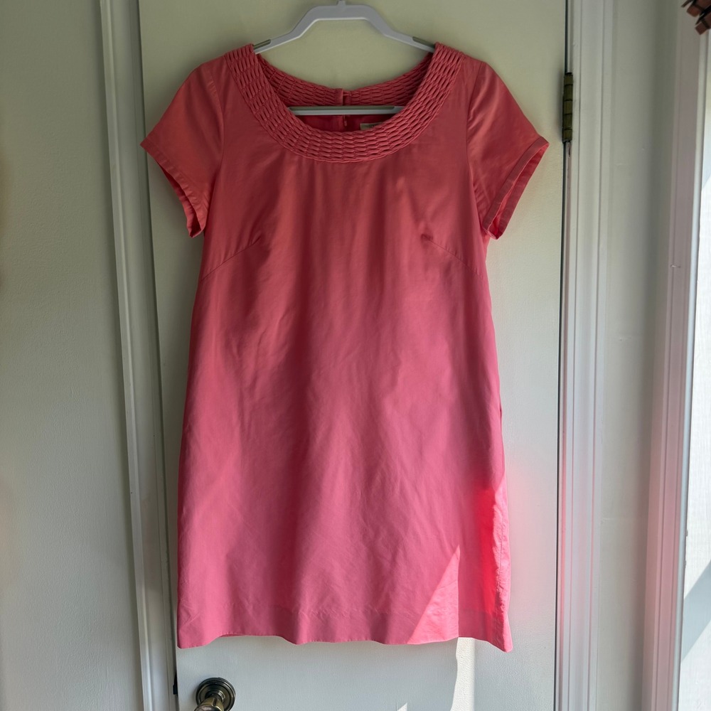J.Crew Pink Cotton Silk Woven Neckline Shift Dress Pockets 22888 Womens 10
